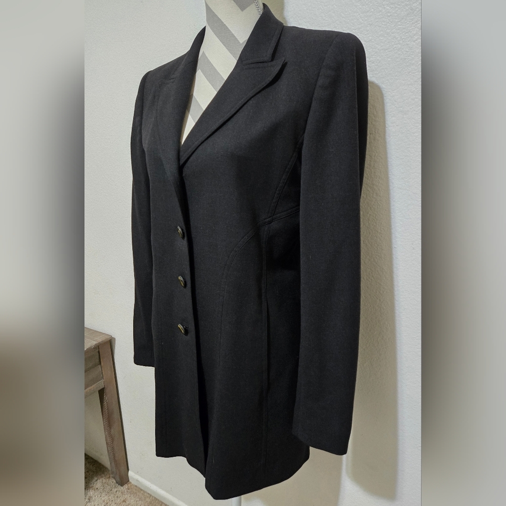 Escada Margaretha Ley Charcoal Grey Wool Blend Blazer Jacket Gold Buttons Sz 38 - Picture 9 of 16